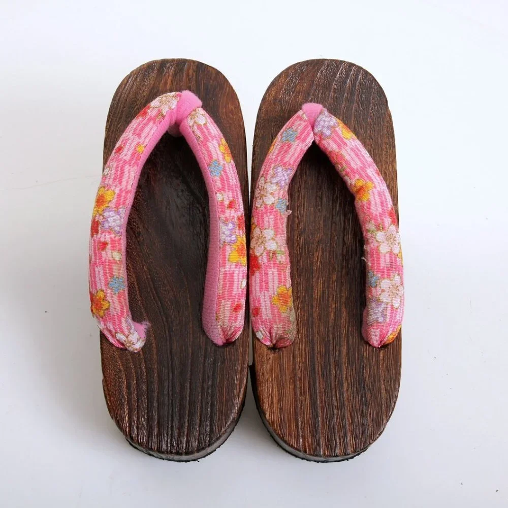 Japanese Wooden Floral Geta Sandals Pink Girl‎ Size 13.5